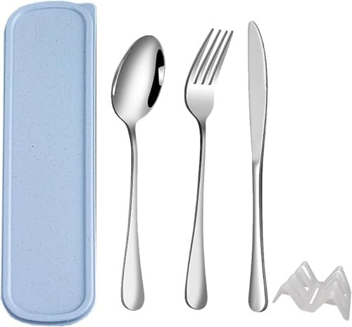 QZLSAYSL Set De Couverts De Voyage, Couverts, Couverts De Voyage, BoîTe De Couverts RéUtilisables Pour L'éCole, Le Voyage, Le Camping-5pcs (bleu (couleur))