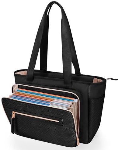 Prokva Teacher Tote Bag for Women, Teacher Work Bag 15.6 inch Laptop Bag with Accordion File Organizer, Utility Women Computer Bag for Teacher, Designer, Office, College, Travel, Black