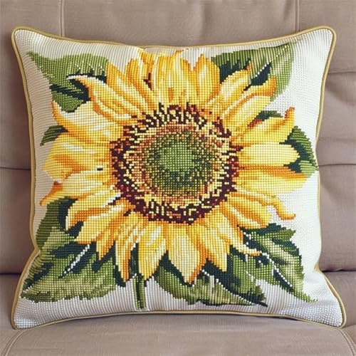Pskgbxmu Gestempeltes Kreuzstich Kissen 45x45cm Sonnenblume DIY Kissen Stickerei Set für kreative Inneneinrichtung Handarbeitsset für erwachsene Anfänger