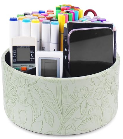 Czzmy Rotierende Stiftehalter Schreibtisch Organizer - Behälter zum Aufräumen und Aufbewahren, Drehbare Ablage für Bürobedarf Schulbedarf liefert Handwerk(1B-Schnitzt Grün1)