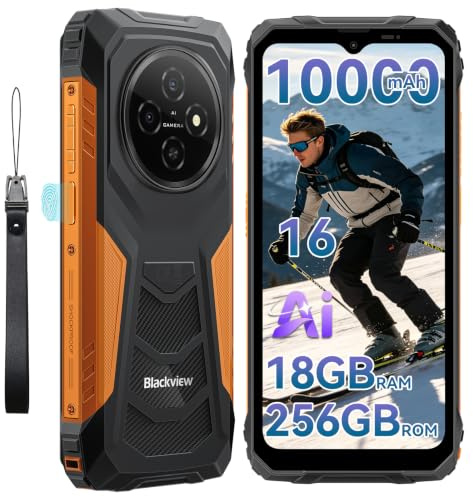 Blackview Rugged Smart Phone (10000mAh)-Android 15, 18GB+256GB/2TB, 6.56 90Hz, Sim-free Unlocked Mobile Phones, IP69K/NFC/OTG/GPS/4G Dual SIM/3 Card Slots/Glove Mode, AI Rugged Phone, Orange