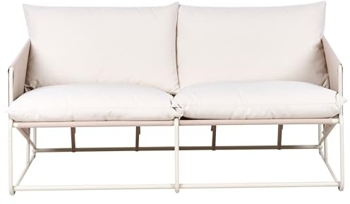 Beliani Low Oversized Sofa Metal with Seat Backrest Cushions Indoor Outdoor Furniture Garden Light Beige Ponte