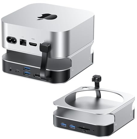 VENTION Station d’Accueil 10-en-1 pour Mac Mini M4 / M4 Pro, Support en Aluminium, DisplayPort 4K@240Hz, Boîtier SSD M.2 NVMe Jusqu’à 8 to, 5 Ports USB-A & USB-C 10 Gbps, Lecteur SD/TF, Prise 3,5 mm