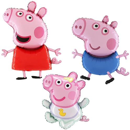 Toyland® 3er-Pack – 95 cm (37) große Jumbo-Folienballons mit Peppa, George und Evie – Kinderparty-Dekoration