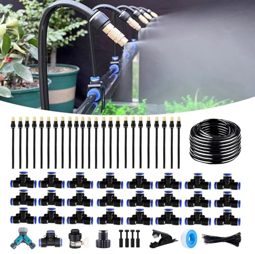 Tropfbewässerungs-Set mit Schnellanschluss, automatisches Bewässerungssystem mit austauschbarem 360-Grad-Biege-Tropfer, Kupferdüse für Bewässerungssystem für Garten, Pflanzen, Rasen, Terrasse, 2,4 m
