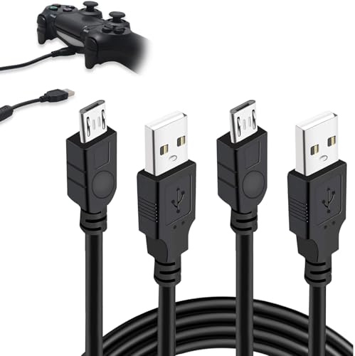 afhgdjr 2 Pack 3M Câble de Charge pour Manette PS4,Câble Micro USB pour PlayStation 4,DualShock 4,PS4/ PS4Pro/ PS4Slim,Xbox One/XboxOne S/XboxOne Elite/XboxOneX
