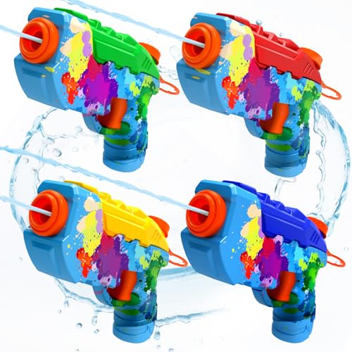 POPERFUN 4 Pack Wasserpistole,Wasserpistole Kinder Einfach Befüllbar & Auslaufsichere, Wasserpistole Klein, Sommer Spielzeug für Kinder ab 3 Jahren, Schwimmbad, Strand, Gartenparty