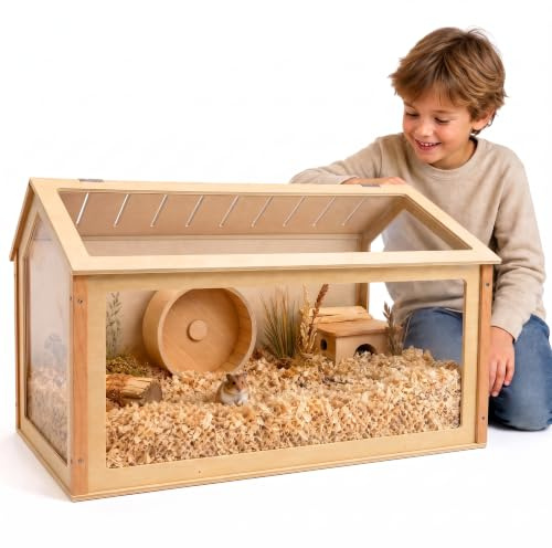 noviclass® Hamstervilla Theodore 105x55x50cm | Hamsterkäfig aus Acrylglas | Aus Lindenbaumholz gefertigt | Artgerecht und modern | Nagarium
