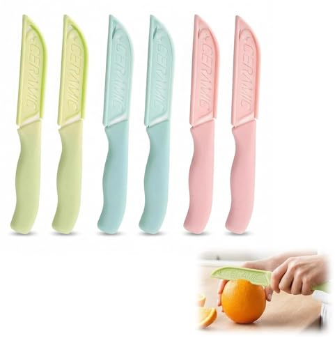 Cuchillos de Cerámica Set de 6 con Fundas Protectoras - Hoja Afilada Mango Ergonómico - Para Cortar Verduras Frutas Alimentos