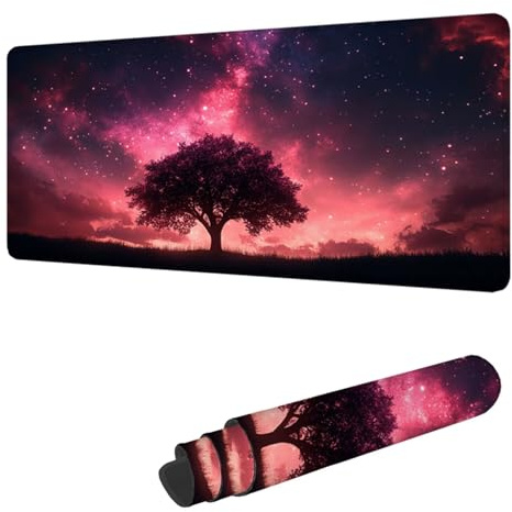 Ciel étoilé Tapis de Souris XXL 1000 x 500 mm Grand Tapis de Souris Gamer Arbre sous Main Bureau Bords Cousus Antidérapant, pour PC, Ordinateur Portable Améliore la Précision et la Vitesse H-8574