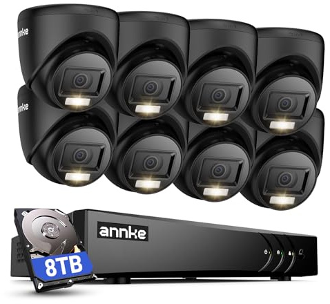 ANNKE 8CH CCTV Camera System, 3K Lite H.265+ DVR, 8x 2MP Security Cameras, Human/Vehicle Detection, Night Vision, Smart Playback, Instant email Alert, IP67 Waterproof for Outdoor, 8TB Hard Drive