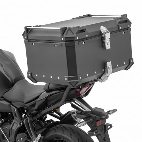Ocorex Top Case Moto 65L en Alliage d’Aluminium - Coffre Arrière Universel Étanche pour Moto & Scooter - Valise de Rangement Grande Capacité (2 Casques) Doublure Intérieure Premium Serrure de Sécurité