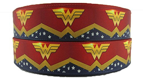 Wonder Woman Marvel DC Geschenkband, 2 m x 22 mm breit, für personalisierte Geburtstagstorte, Dekoration, Dekoband für Geschenkpapier, Schleifen, Topper oder Verpackung, Taschen, Schnurkarten,