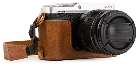MegaGear Ever Ready Echtleder Kamera-Halbtasche mit Trageriemen und Batteriezugang für Fujifilm X-E3 braun