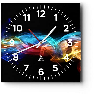 Modern Wanduhr Abstrakt Luft bunt Figur 40x40cm Quadrat Groß Wand Uhr Glas Analog Zimmeruhren Küche Büro Wohnzimmer Glasuhr Wall Clock Dekoration Design Wanddekoration Küchenuhr C4AC40x40-2171
