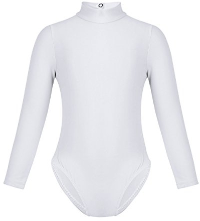 iEFiEL Mädchen Ballettanzug Langarm Ballett Trikot mit Stehkragen Ballettkleidung Sport Gymnastik Tanz Body Leotard gr. 98-152 Weiß 140-152