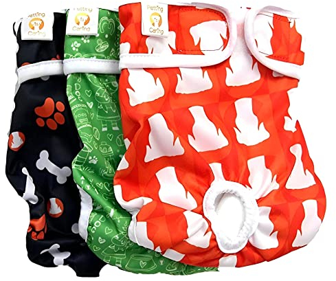 PETTING IS CARING Waschbare und Wiederverwendbare Hundewindeln männliche weibliche Hunde hochwertige langlebige Materialien maschinenwaschbar für Inkontinenz Lange Reisen 3 Stück