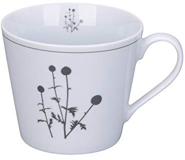 Krasilnikoff - Happy Cup - Becher, Tasse mit Henkel - Disteln - Porzellan - H9 x Ø10 cm - Volumen: 400 ml
