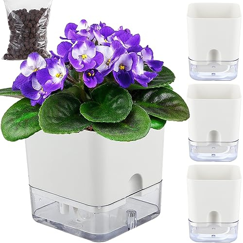 Selbstbewässernde Töpfe für Zimmerpflanzen, selbstbewässernde Pflanzgefäße, transparent, Orchidee für Zuhause und Büro. Afrikanischer Violetter Topf für Außenpflanzen (quadratisch, 14 cm)
