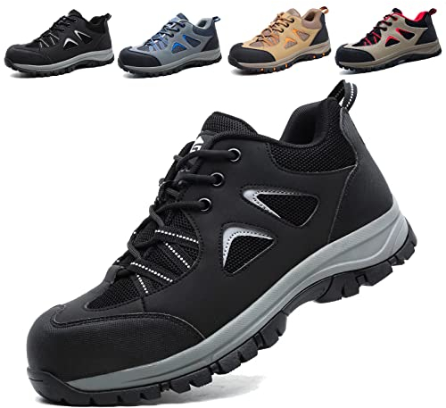 ISOOUS Sicherheitsschuhe Herren Damen Leicht Arbeitsschuhe Stahlkappenschuhe Atmungsaktiv Anti-Smashing Anti-Piercing Schwarz 42