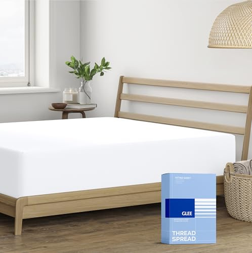 THREAD SPREAD Egyptian Cotton Fitted Sheet Queen Size - Luxury 400 Thread Count Queen Fitted Sheet Only (1 PC, White), Soft, Cooling, Sateen Weave 16 Deep Pocket No Pop-Off Elastic Bottom Sheet