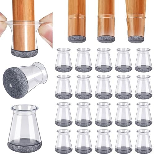 BUMACO Chair Leg Floor Protectors Chair Leg Protectors for Hardwood Floors Silicone Pads Covers to Protect Floors (Clear-20 Pcs, Universal XS 0.5-0.9)