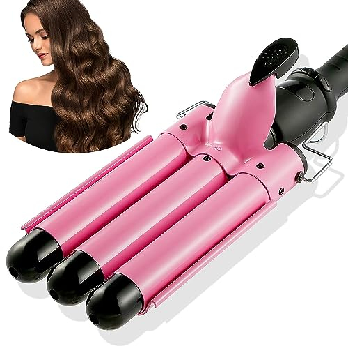3 Barrel Curling Iron Wand,25mm Hair Crimper with Dual Voltage Temperature Adjustable, Ceramic Hair Crimper, Fast Heating Long Lasting Curling Crimpers