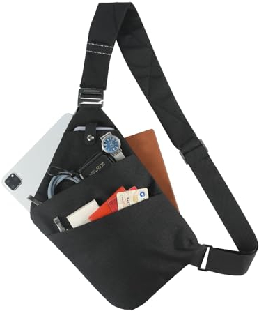 BROADREAM Persönliche Flex-Tasche für Männer und Frauen – Anti-Diebstahl Slim Crossbody Bag Sling Brust Rucksack für Sport Reisen Casual Wandern, Verbesserte Version – zusätzliche Taschen auf der
