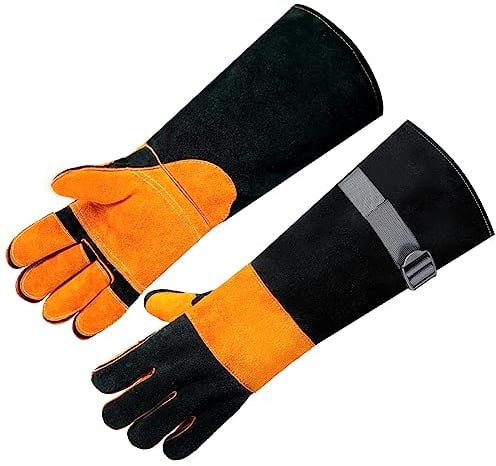 Leather BBQ Gloves,Heat Proof Grill Gloves,Heat Resistant Oven Mitts,BBQ Safety Gloves with Forearm Protector,Extreme Heat BBQ Gloves for Fireplace,Stove, Oven, Grill, BBQ, Pot Holder, Animal Handling