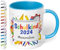 Geschenk zur Einschulung für Mädchen und Jungen: Tasse „Schulkind 2025“ - mit NOTIZBLOCK-Motiv - personalisiert mit Namen für Erstklässler - kleines Geschenk für Schüler 1. Klasse, Hellblau
