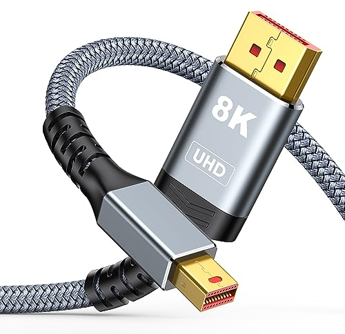 Highwings Mini DisplayPort auf DisplayPort 1.4 Kabel 3M, 8K @ 60Hz 4K @ 144Hz Mini DP auf DP High-Speed bidirektionale Übertragung Nylon-Geflechtkabel für MacBook, Thunderbolt 1/2, Laptop, Monitor