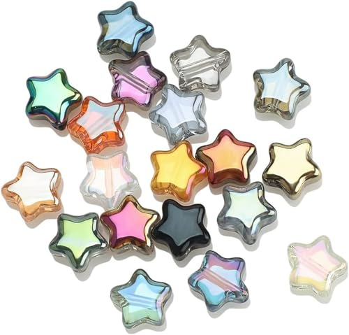 UNOZAVER 200 Stück Stern Glasperlen für Armbänder, Perlen Set zum Auffädeln, 8mm Bunte Bastelperlen für Schmuckherstellung, DIY Halsketten, Ohrringe, Dekor
