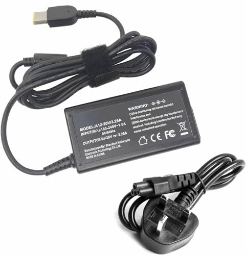 TJ Inspirations Lenovo 65W 20V 3.25A laptop charger, Rectangle Mouth with Needle Power AC Adapter Replacement for Lenovo Thinkpad X/E/S/L/B/U/T/K/Z/Y/G/Yoga/Helix/Flex Series and More