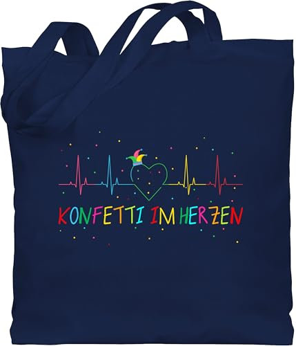 Baumwolltasche - Karneval & - Taschen - Konfetti im Herzen Herzschlag Fasching I - Unisize - Navy Blau - kamellebeutel faschings ekg jutebeutel wurfbeutel karnevals herz beutel karnevalsbeutel