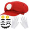 GEERDAN Kostüm Accessoires, mit 1 Kappen, 7 Stück Schnurrbärte, 2 Handschuhe, 2 Gelbe Knöpfe, für Thema Party, Geburtstagsfeier, Urlaub Spielen, Karneval, Halloween, Cosplay, für Kinder Damen Herren