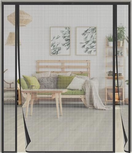 Zanzariera Magnetica per Porte 150x250cm,Fibra di Vetro Doppia Porta Zanzariere,Chiusura Automatica, Facile da Installare,per Porta Scorrevole Balcone,Nero