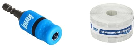 Knauf Schraubvorsatz mit Bit-Halter & Glasfaser-Fugendeckstreifen zum lückenlosen Verspachteln von Fugen – Bewehrungs-Streifen zum Verfugen von Gipskarton-Platten bzw. Gipsfaser-Platten, 50 mm x 25 m