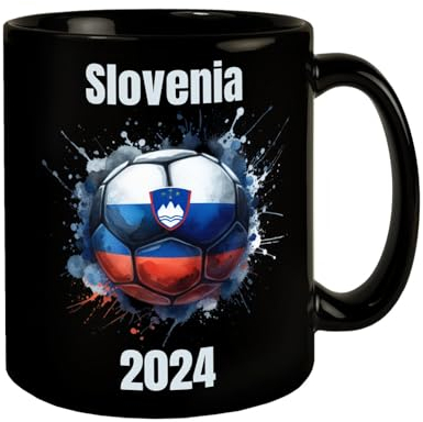 Fußball Slowenien Flagge Tasse in Schwarz EM 2024 Europa Fanartikel Sport Ball Nationale Farben Becher