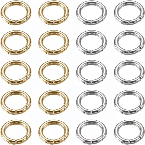 PLABBDPL 20 Stück Karabiner Rund 20mm, Gold-Silber, Ring, Schlüsselanhänger für Tasche, Schmuck, Schlüsselring, Hundeleine, DIY Handwerk