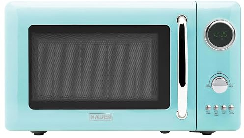 Haden 700 Watt 0.7 Cubic Foot Microwave Oven with Digital Controls, Defrost, and Instant Start Countertop Small Appliance, Turquoise/Chrome