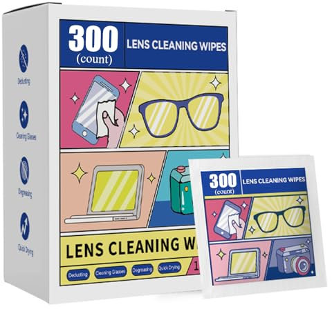 Lingettes de nettoyage pré-humidifiées pour lunettes, écrans d'ordinateurs et d'ordinateurs portables, smartphones, lentilles optiques, lunettes et écran de montre - Séchage rapide et anti-rayures