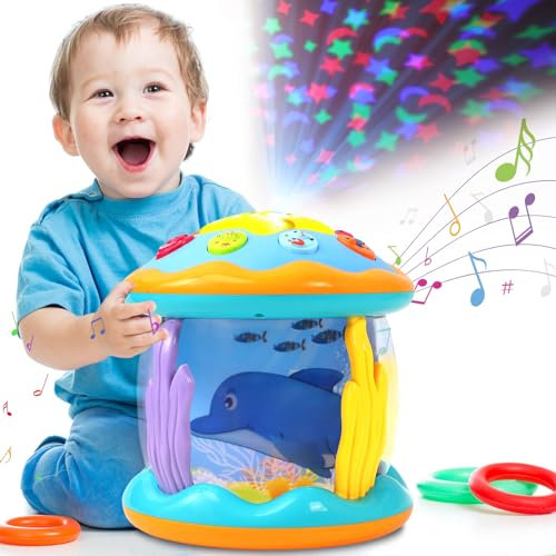 Herenear Jouets Musicaux 6 Mois Plus Bébé, Projecteur D'étoiles Jouet avec Musique et Multicolores Lumières, Educatif Jouet pour 1 2 Ans Filles et Garçons, Bébé Cadeau pour Tout-Petit (Blue)