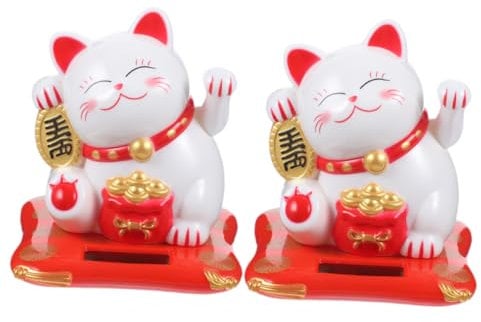 ABOOFAN 2stücke Solarschmuck Wippende Katze Chinesische Glückskatze für Auto Dekoration Katzenfigur Batterie oder Stromanschluss