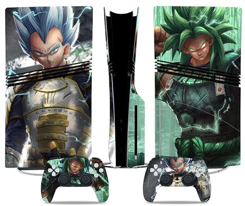 MaD Vision® Kit de Skins Extra-résistants pour PlayStation 5 (PS5) Pro Disc et Pro Digital | Ensemble de Stickers vinyles Mats pour Console et 2 manettes – Anime|Dragon|Vegeta|Broly Design