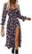 fdsmall Midi Dress for Women Long Sleeves Floral Print A-Line Square Neck Tie Front Ruffle Hem Split Boho Beach Dresses (UK, Alpha, M, Regular, Regular, Purple)