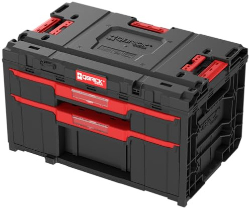 Qbrick - System ONE Drawer 2 Plus Toolbox 2.0 BLACK - Organiser Storage for Tools Set and Accessories with High Storage Capacity, 1x 9L Draw & 1x 20L Draw - Made of Durable Plastic