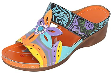 AEGJEGVD 2025 Sandales Claquettes Orthopédique Femme Été Pantoufles Rétro Compensé Claquette Épaisse Chaussons à Soutien Plantaire Confort Anti-dérapant Pantoufle Sandale de Marche Nu Pieds Piscine