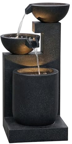 Dehner Gartenbrunnen Samson, Terassenbrunnen frostbeständig, Brunnen für Außen, mit LED Beleuchtung, ca. 100 x 54.5 x 54.5 cm, Polyresin, schwarz
