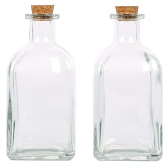 Magic Season Decorative Glass Bottles with Cork Stoppers (250 ml Square Bottles/Set of 2)