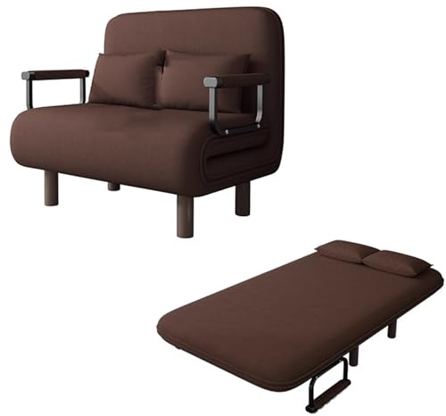 Modern Convertible Sofa Bed, Foldable Cotton & Leinen Fabric, 5-Position Adjustable Backrest, Ergonomic Design, Solid Wood Legs, Living Room & Bedroom (Brown, 190 x 65 x 28 cm)